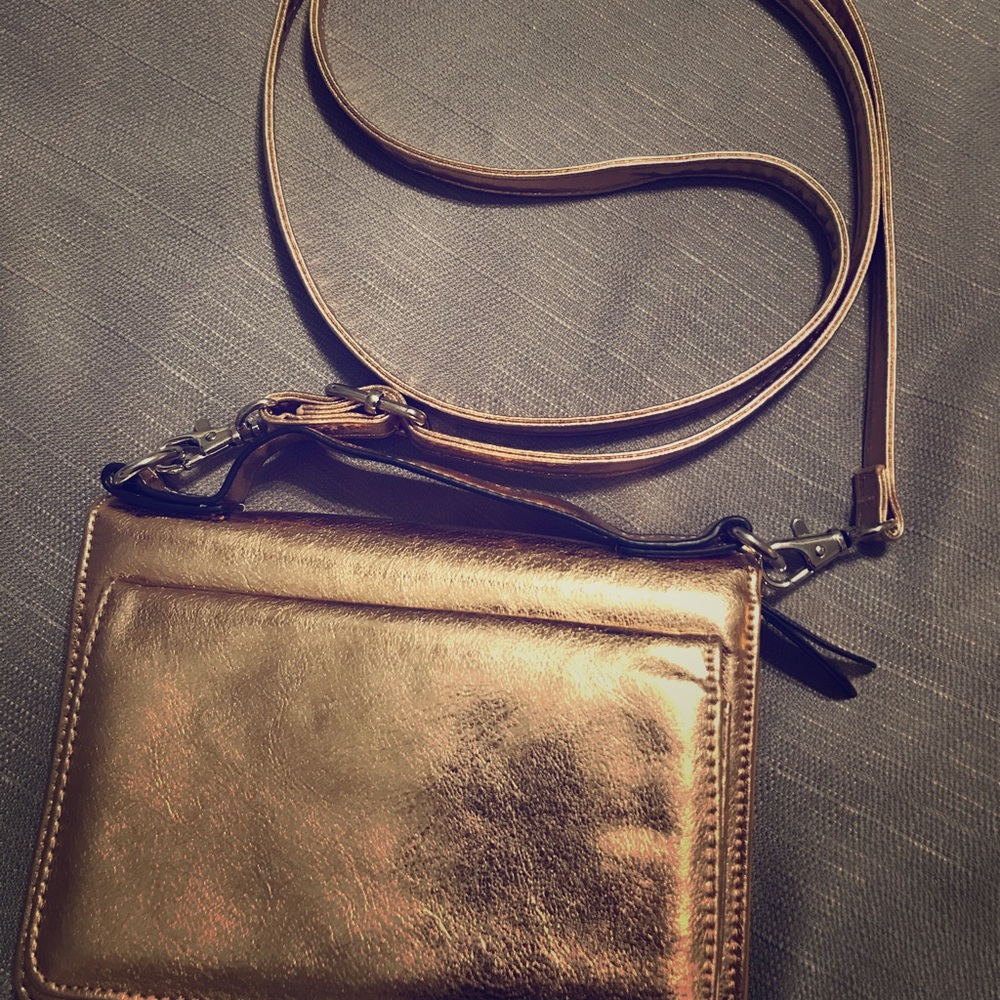 Rose gold convertible clutch cross body